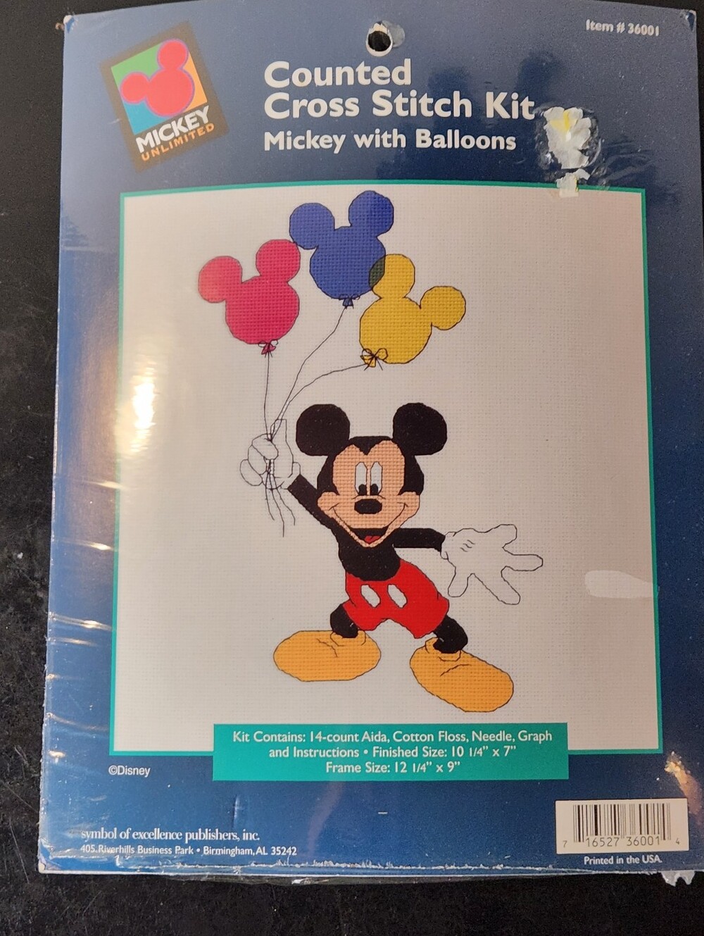 NEW  Open Disney Mickey Unlimited Counted Cross Stitch Kit  Mickey With Balloons
